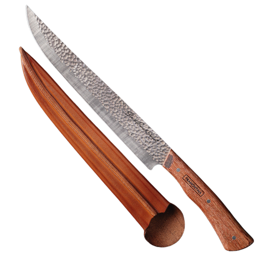 Tramontina Gaucho Messer 25 cm – Hammerschlag-Klinge mit Lederscheide, handgefertigt