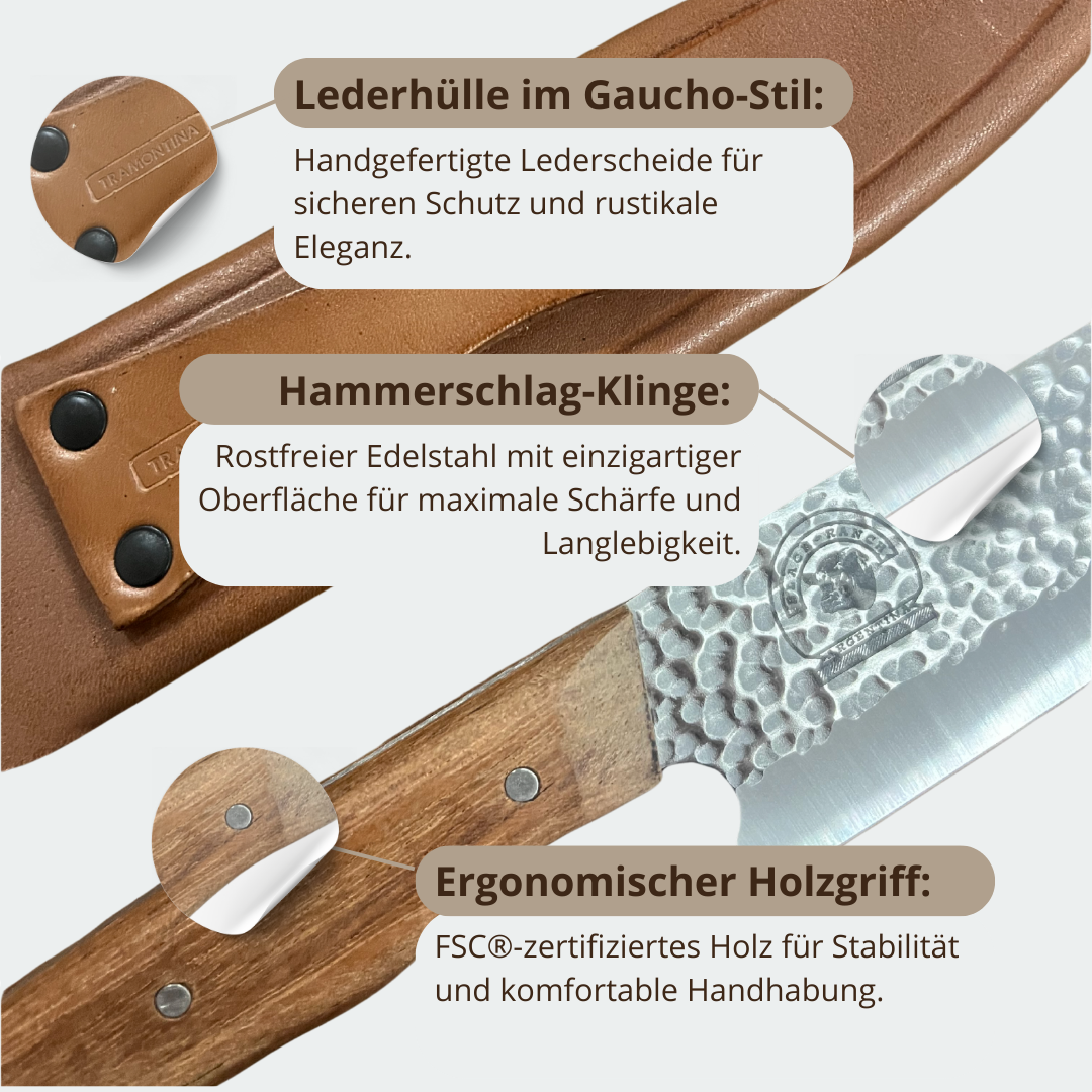 Tramontina Premium Grillmesser 19 cm  – Handgefertigt mit Gaucho-Funda