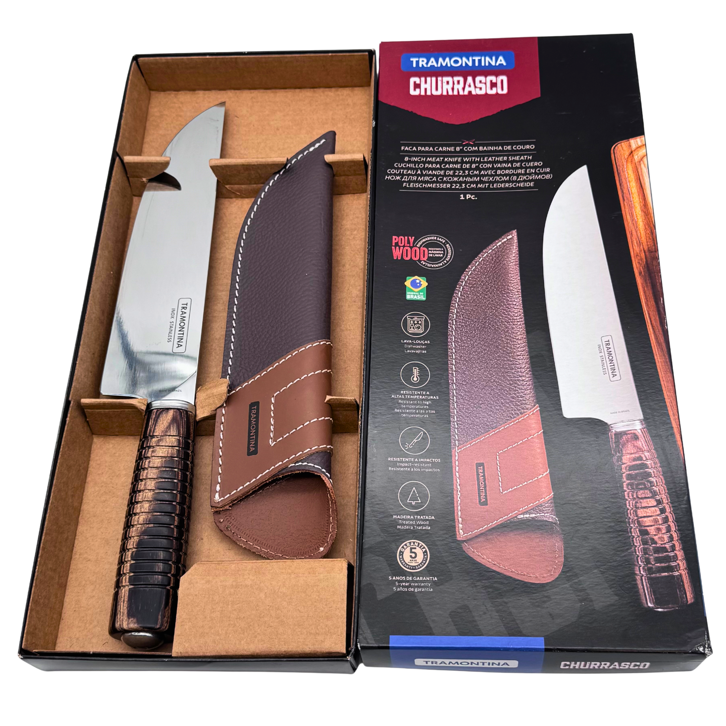 Black Ranch Select | Premium Fleischmesser | 21 cm Edelstahlklinge mit ergonomischem Griff & Lederetui | Profi-Messer für Grill & BBQ