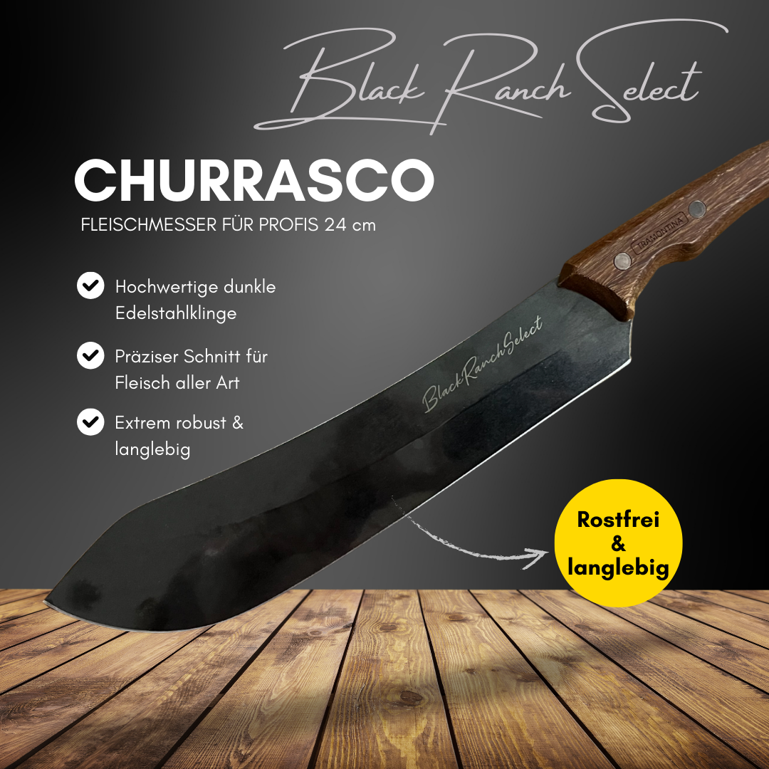 Black Ranch Select Fleischmesser 24 cm | Dunkle Edelstahlklinge & FSC®-Holzgriff | Premium BBQ & Küchenmesser