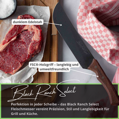 Black Ranch Select Fleischmesser – 19 cm Klinge aus dunklem Edelstahl mit FSC®-Holzgriff – Präzision und Stil