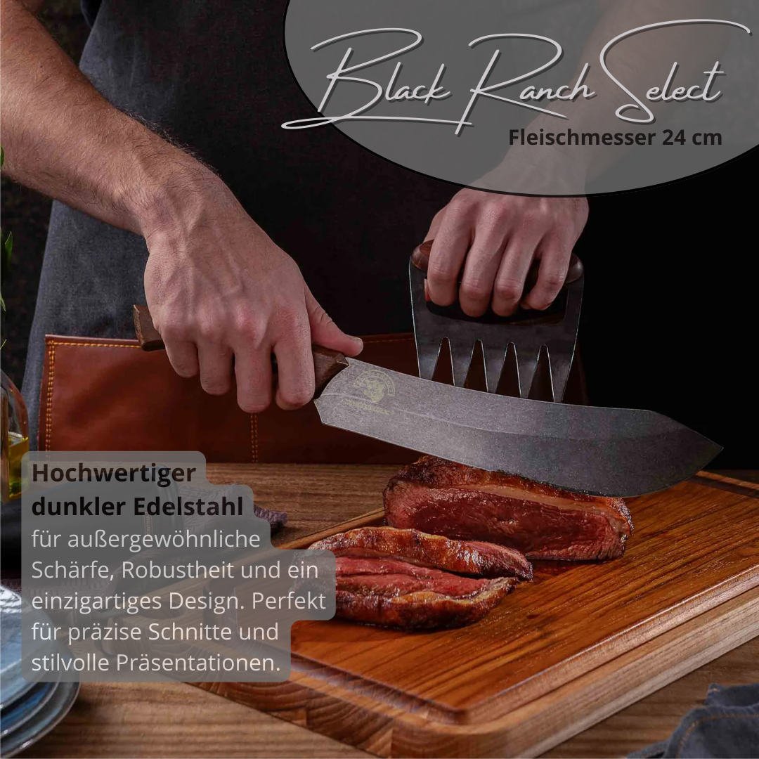 Black Ranch Select Fleischmesser 24 cm | Dunkle Edelstahlklinge & FSC®-Holzgriff | Premium BBQ & Küchenmesser