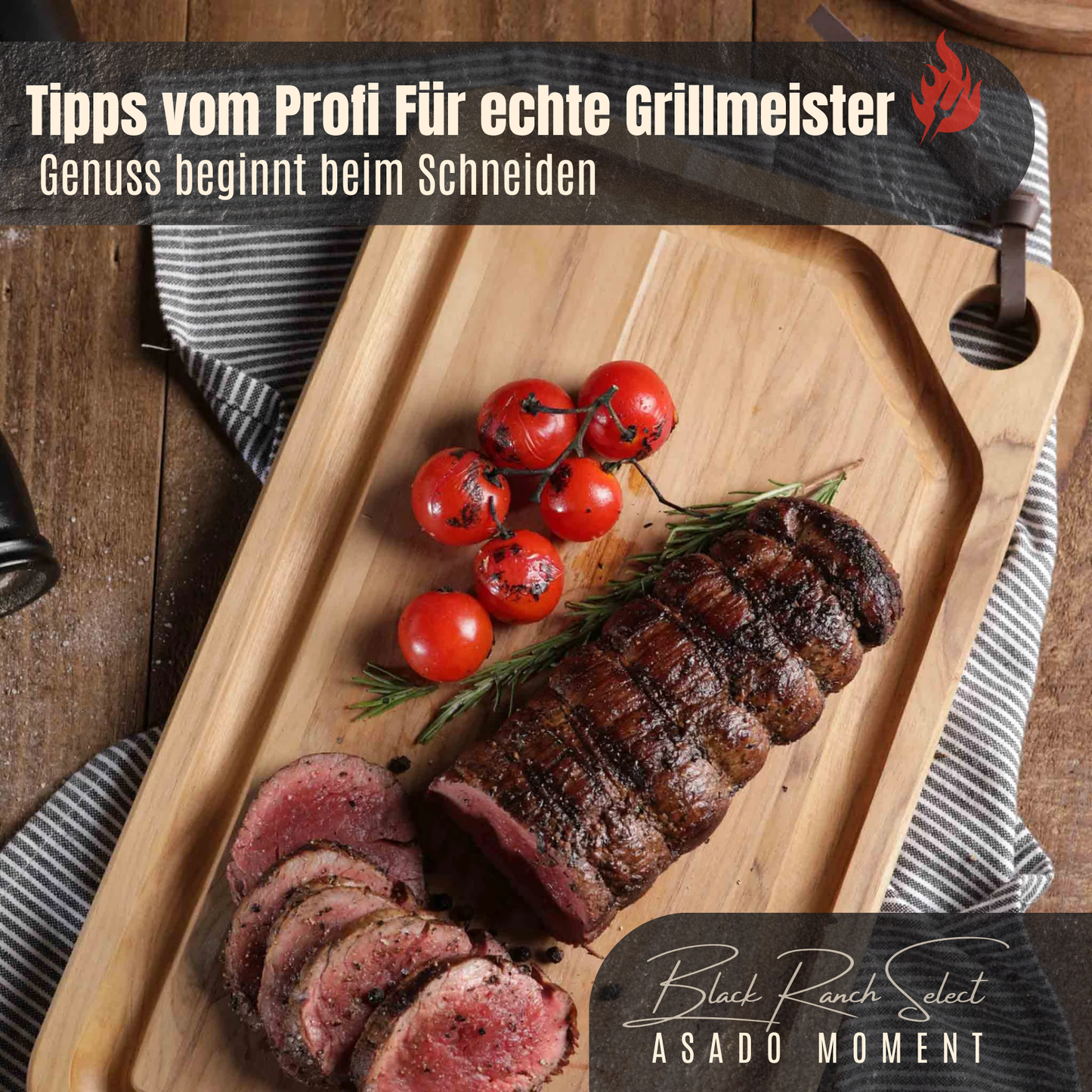 Black Ranch Select | Schneidebrett aus FSC® Teakholz 40 x 24 cm | Großes Holzbrett mit Saftrille | Premium BBQ & Küchenbrett