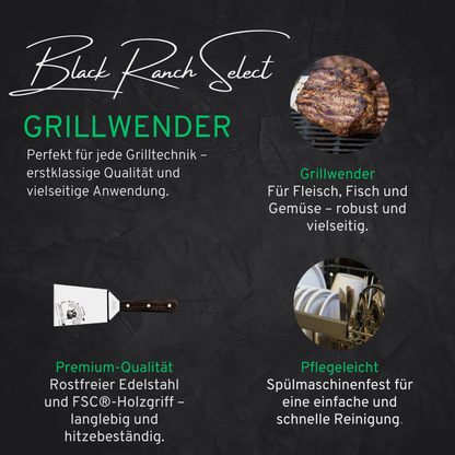 BBQ Grillwender Edelstahl | 27 cm Spatel mit FSC®-Holzgriff | Robuste Grillspachtel für Grill & Küche | Spülmaschinenfest & Hitzebeständig