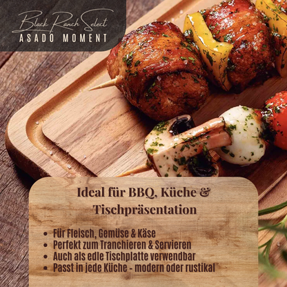 Black Ranch Select | Schneidebrett aus FSC® Teakholz 40 x 24 cm | Großes Holzbrett mit Saftrille | Premium BBQ & Küchenbrett