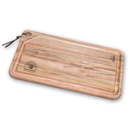 Black Ranch Select | Schneidebrett aus FSC® Teakholz 40 x 24 cm | Großes Holzbrett mit Saftrille | Premium BBQ & Küchenbrett